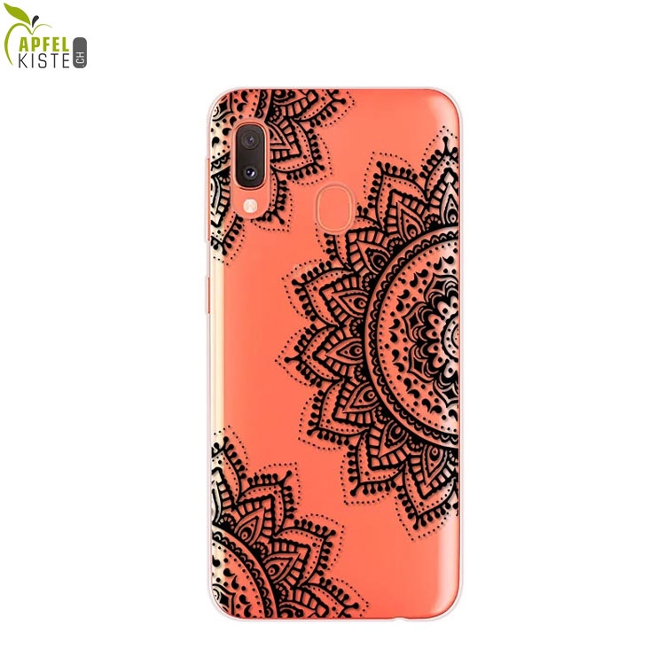 © - Samsung Galaxy A20e Gummi Case Hülle Ultra Thin Henna Mandala - Transparent / Schwarz