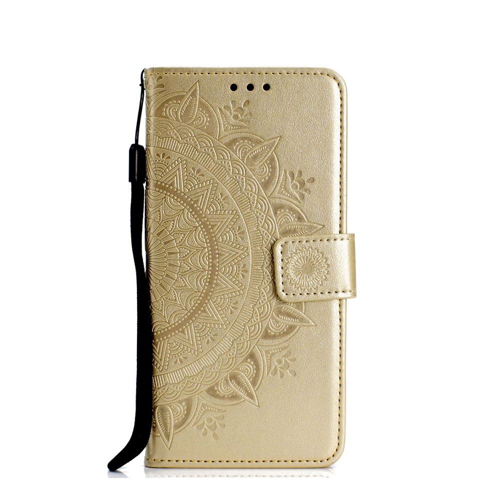 Image of Samsung Galaxy S10e Leder Tasche Wallet - Mandala Flowers - Gold bei Apfelkiste.ch