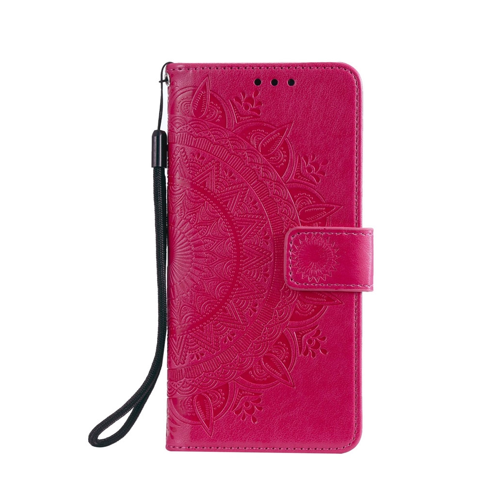 Image of Samsung Galaxy S21 5G Leder Tasche Wallet - Mandala Flowers - Rot / Pink bei Apfelkiste.ch