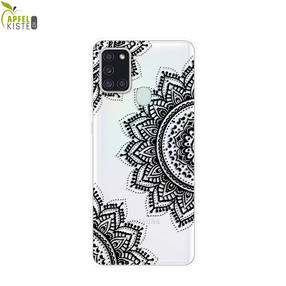 © - Samsung Galaxy A21s Gummi Case Hülle Ultra Thin Henna Mandala - Transparent / Schwarz