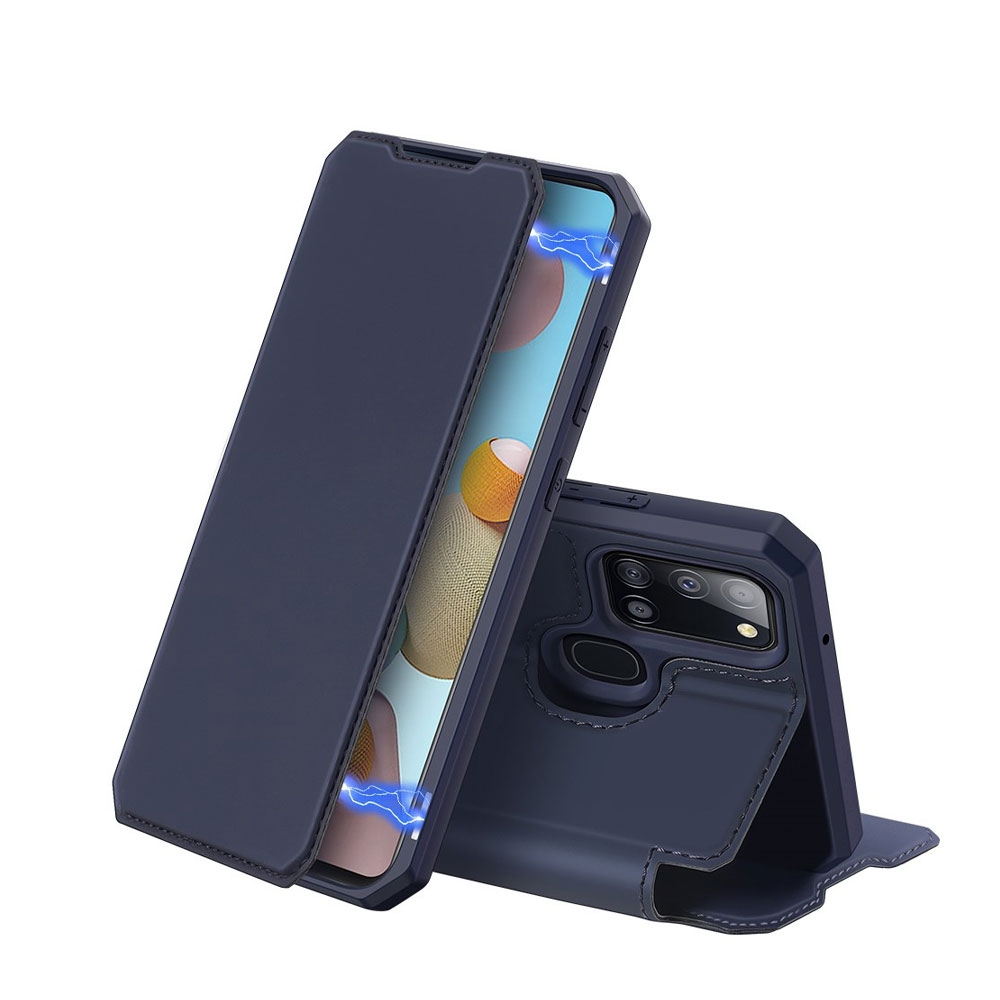 Image of Dux Ducis - Samsung Galaxy A21s Magnet Flip Wallet Cover Leder Tasche - Dunkelblau bei Apfelkiste.ch