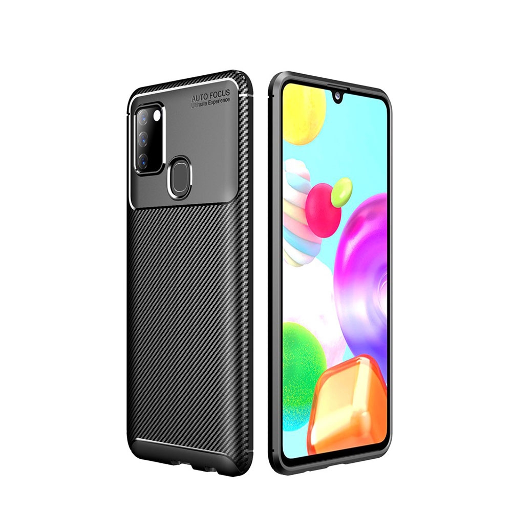 Image of Samsung Galaxy A21s Gummi Case Schutzhülle mit Air Cushion Fallschutz im Carbon Look - Schwarz bei Apfelkiste.ch