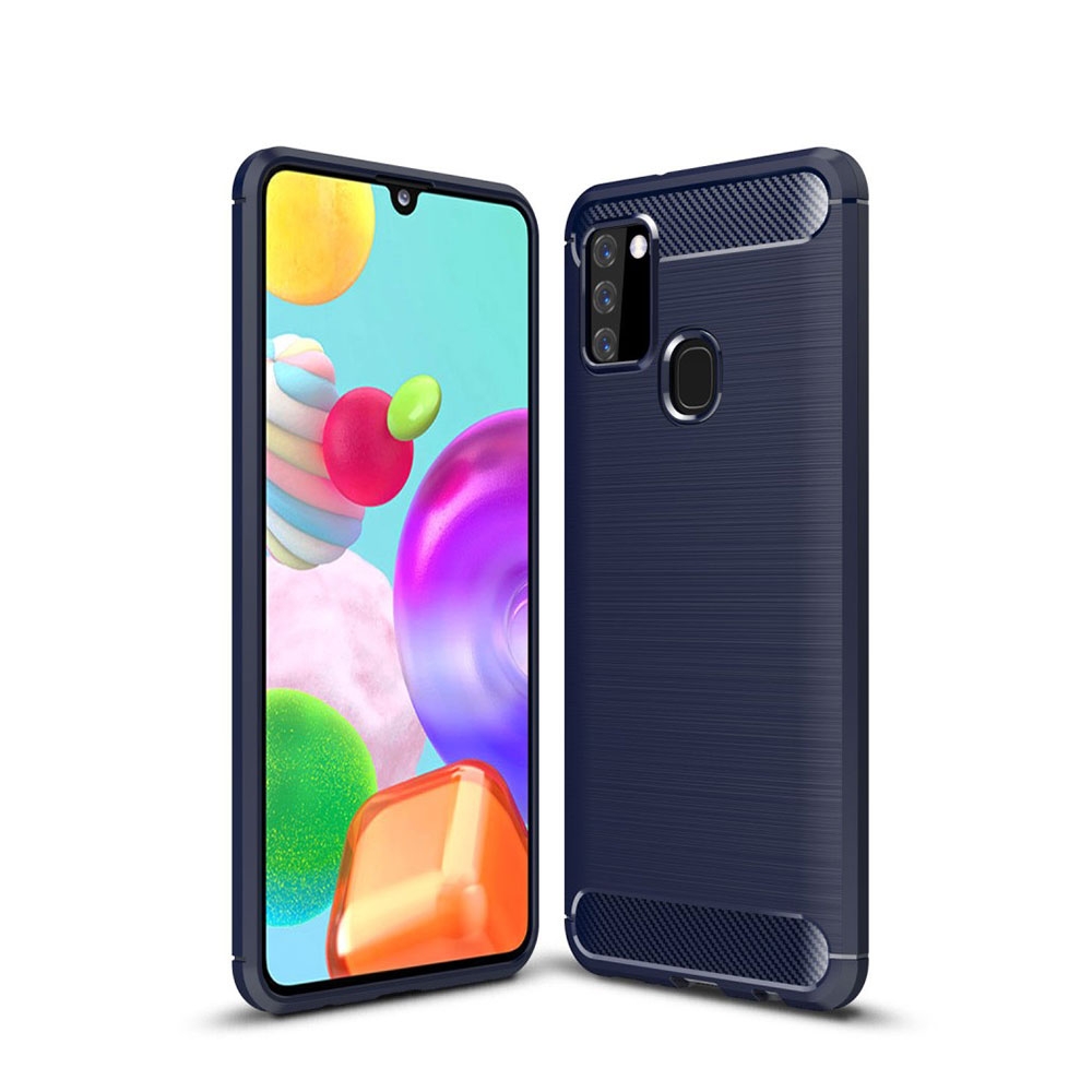 Image of Samsung Galaxy A21s Gummi Case Schutzhülle im Carbon Look - Dunkelblau bei Apfelkiste.ch