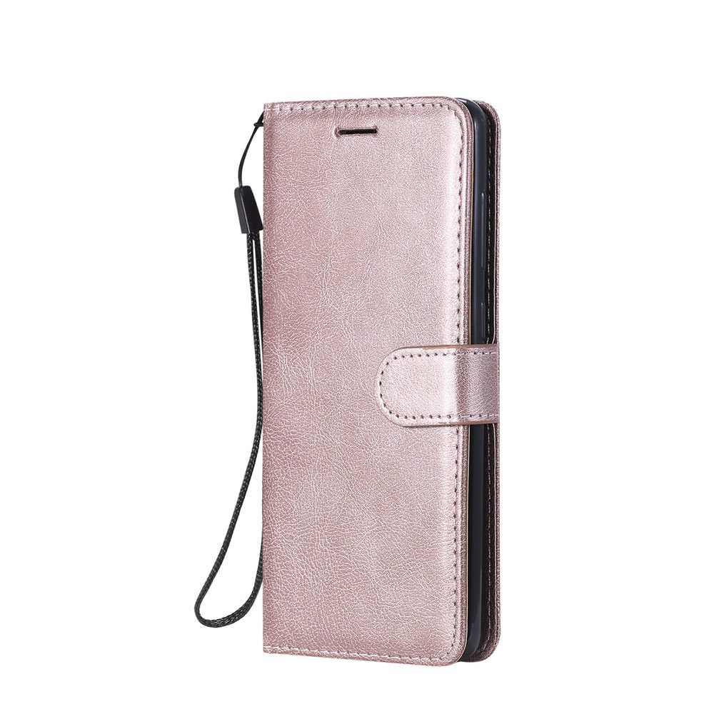 Image of Samsung Galaxy A21s Leder Tasche Flipcover Wallet mit Kartenfach + Handschlaufe - Roségold bei Apfelkiste.ch