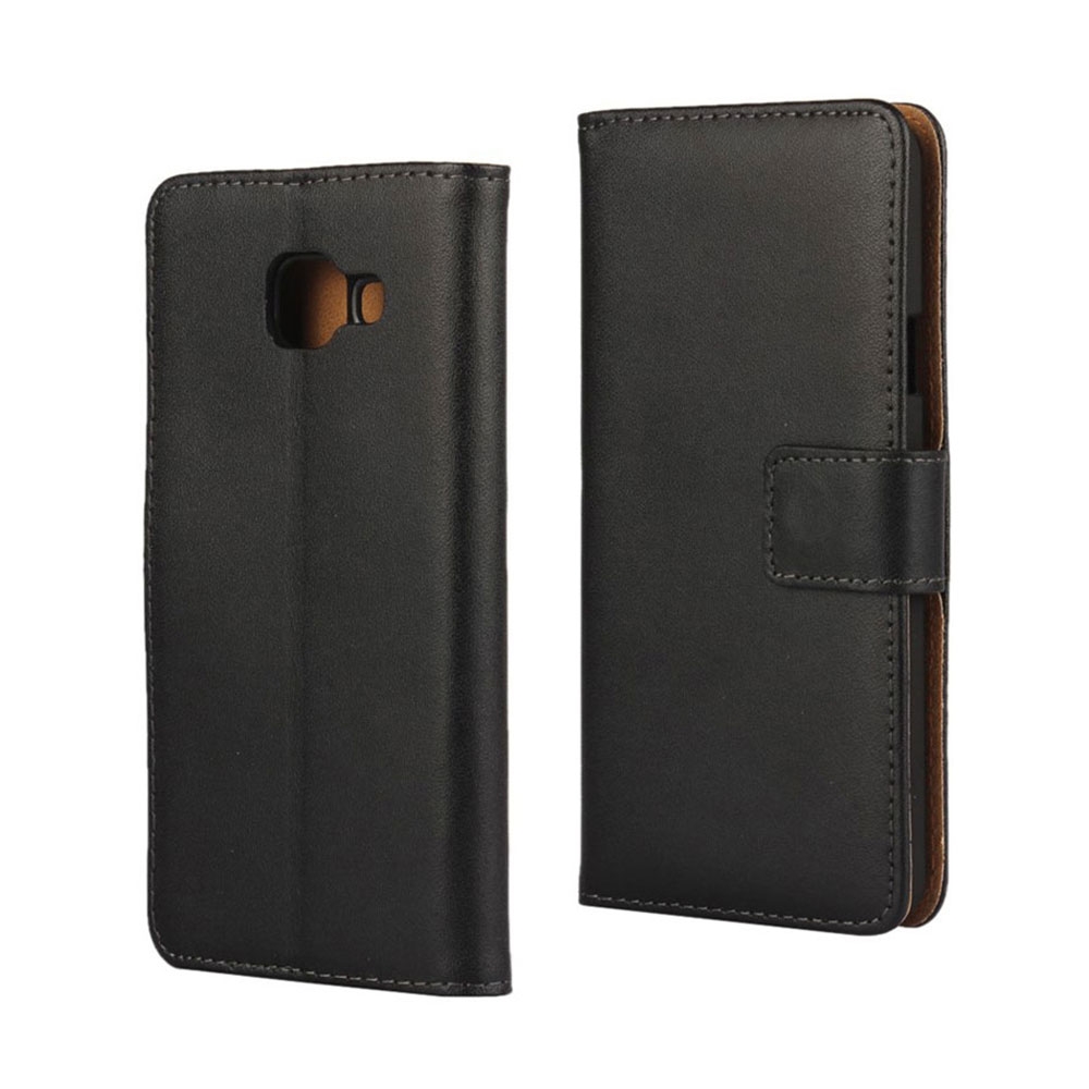 Samsung Galaxy A3 (2016) Echtleder Tasche Flip Cover mit Kartenfächer - Schwarz