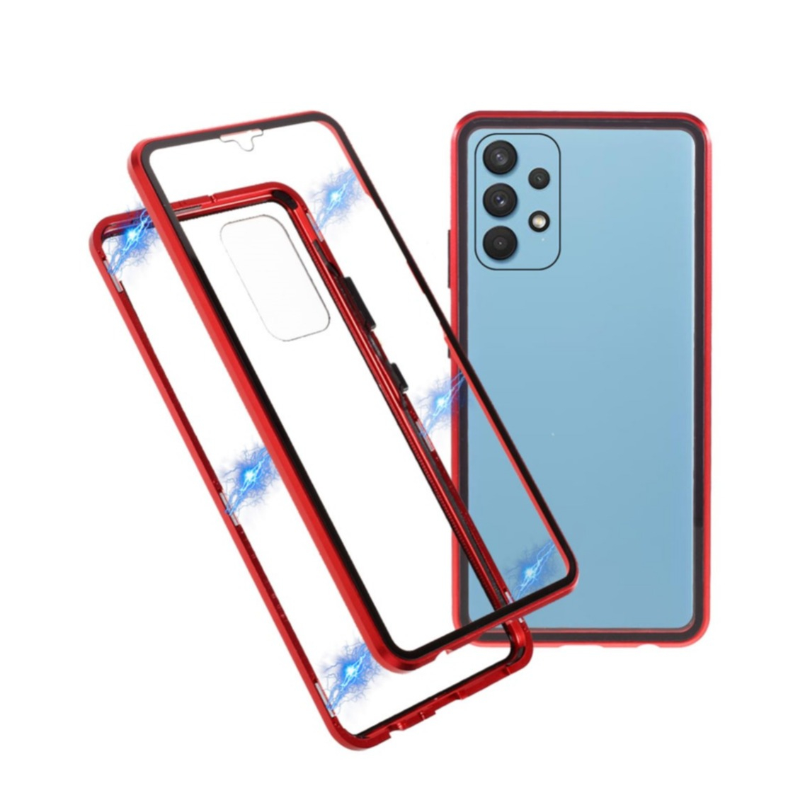 Image of Samsung Galaxy A32 (4G) Magnetische Alu Schutzhülle mit Panzer Glas Backcover + Displayschutz (Magnet-Technologie) - Rot bei Apfelkiste.ch
