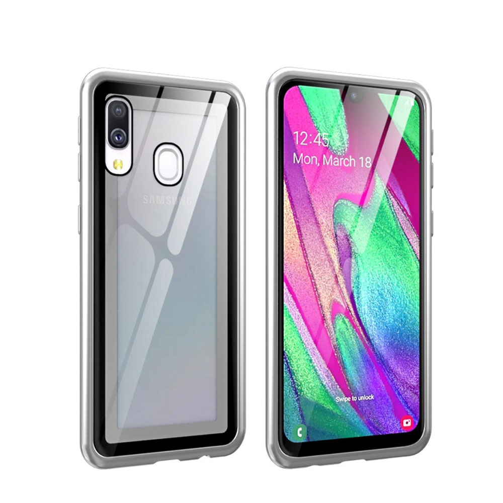 Image of Samsung Galaxy A40 Aluminium Bumper Case Hülle mit Panzer Glas Backcover - Silber bei Apfelkiste.ch