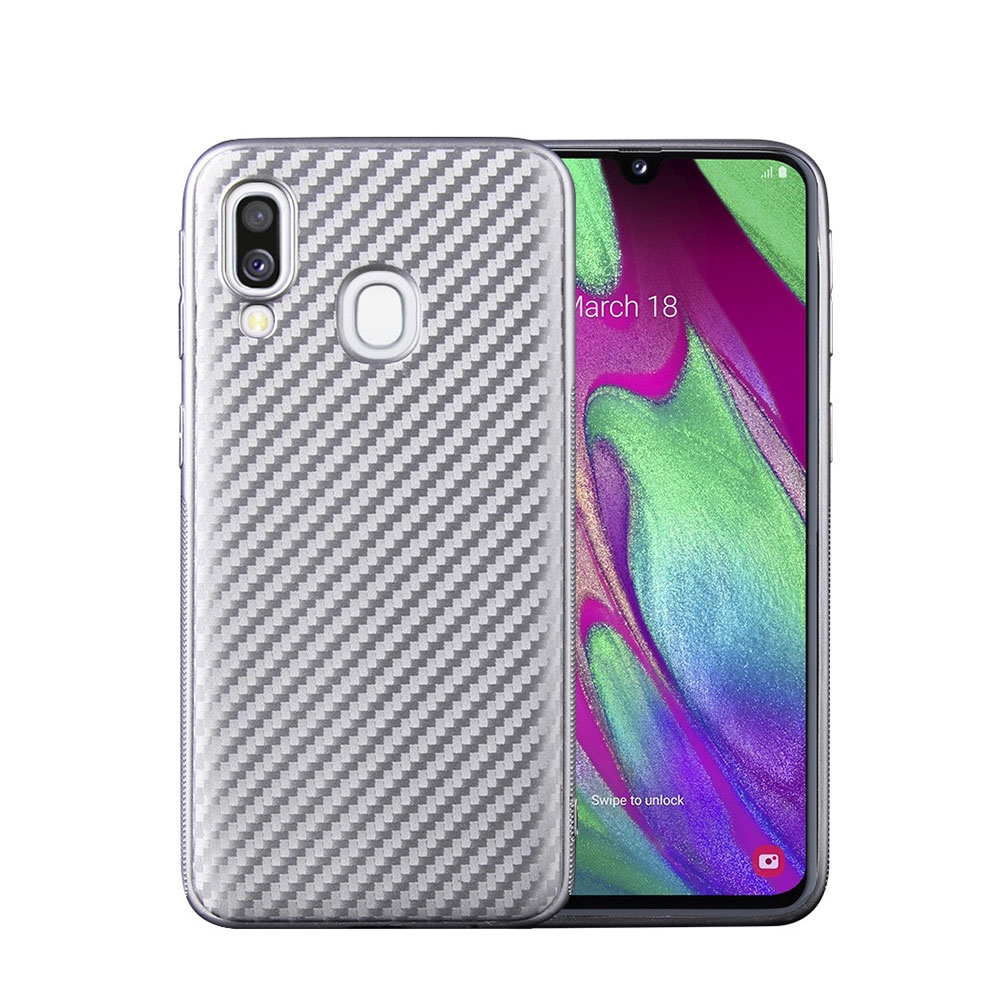 Image of Samsung Galaxy A40 Gummi Case Hülle im Carbon Look - Silber bei Apfelkiste.ch