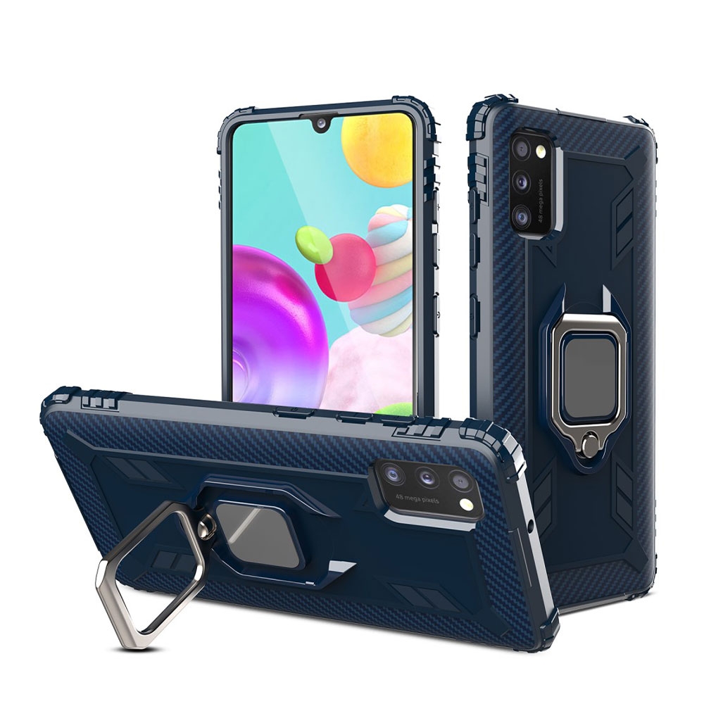 Image of Samsung Galaxy A41 Gummi Hülle Air Cushion + Magnetischer Kickstand Haltering - Dunkelblau bei Apfelkiste.ch