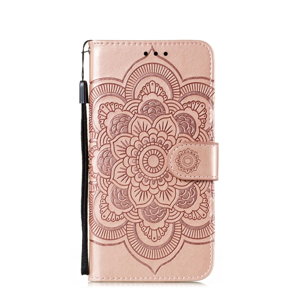 Samsung Galaxy A41 Leder Tasche Wallet - Mandala Flowers - Roségold