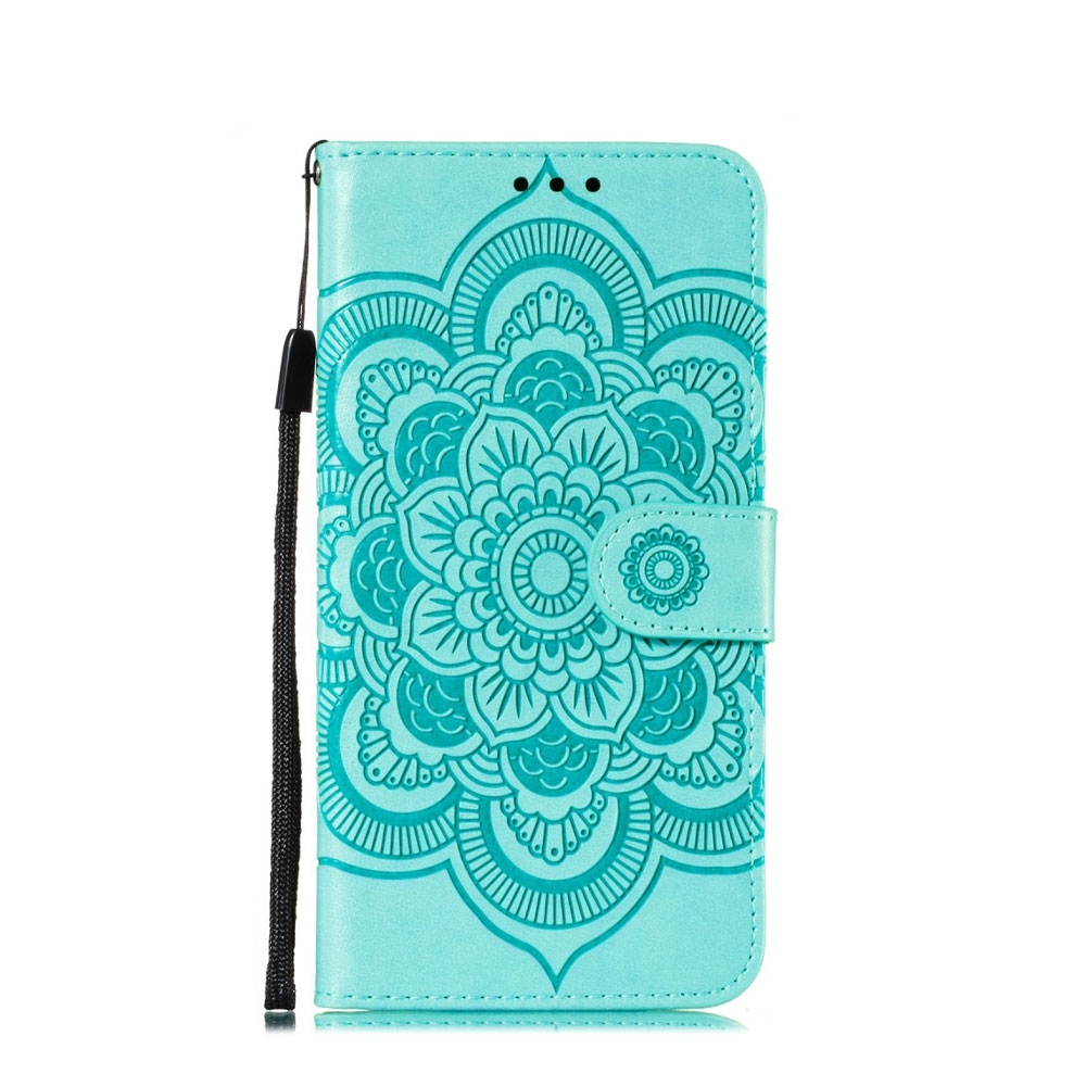 Samsung Galaxy A41 Leder Tasche Wallet - Mandala Flowers - Türkis