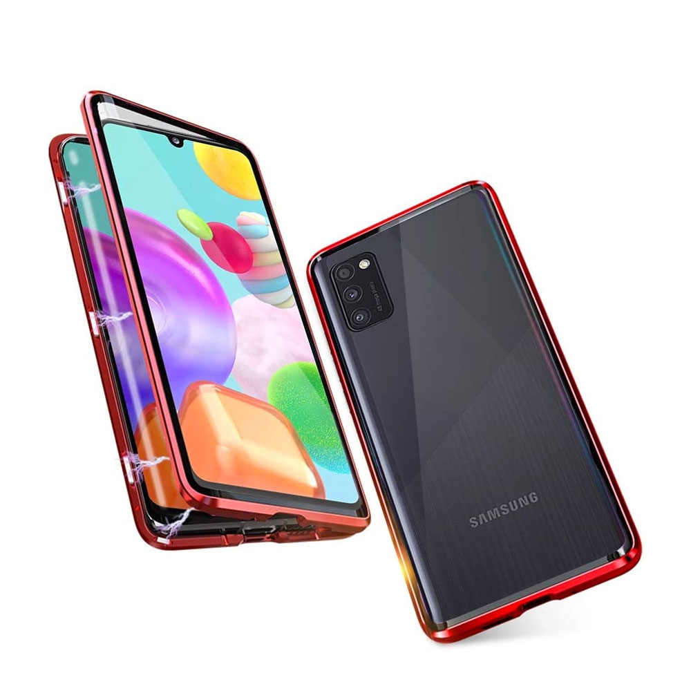 Image of Samsung Galaxy A41 Magnetische Alu Schutzhülle mit Panzer Glas Backcover + Displayschutz (Magnet-Technologie) - Rot bei Apfelkiste.ch