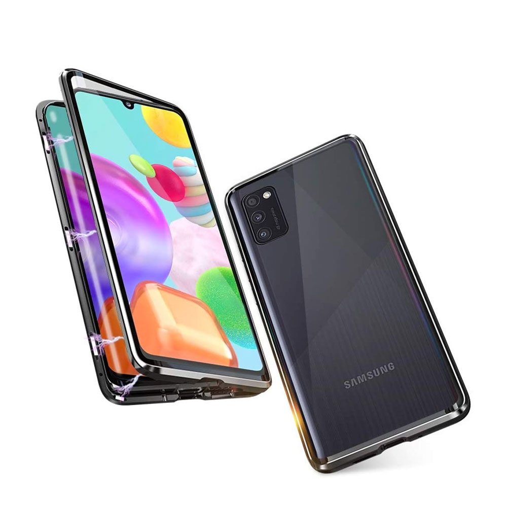 Image of Samsung Galaxy A41 Magnetische Alu Schutzhülle mit Panzer Glas Backcover + Displayschutz (Magnet-Technologie) - Schwarz bei Apfelkiste.ch