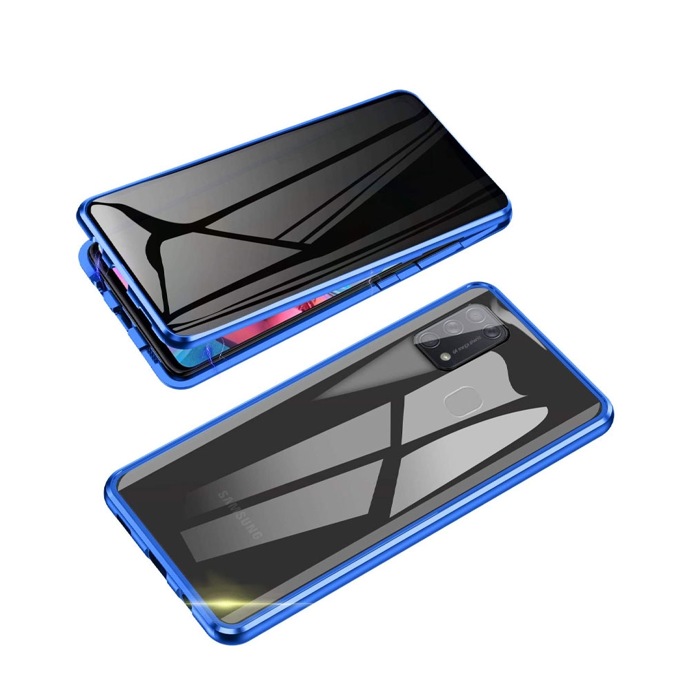 Image of Samsung Galaxy A41 Magnetische Alu Schutzhülle mit Panzer Glas Backcover + Privacy Displayschutz (Magnet-Technologie) - Blau bei Apfelkiste.ch