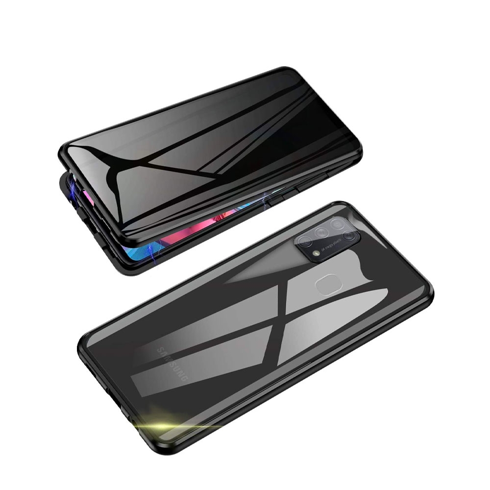 Image of Samsung Galaxy A41 Magnetische Alu Schutzhülle mit Panzer Glas Backcover + Privacy Displayschutz (Magnet-Technologie) - Schwarz bei Apfelkiste.ch