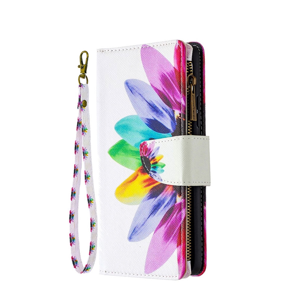Image of Samsung Galaxy A42 5G Leder Wallet Etui Tasche mit 9 Kartenfächern + Münzfach - Sonnenblume bei Apfelkiste.ch