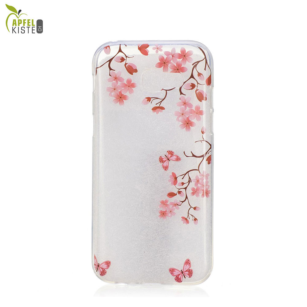© - Samsung Galaxy A5 (2017) Gummi Case Hülle Ultra Thin Rosa Blüten - Transparent