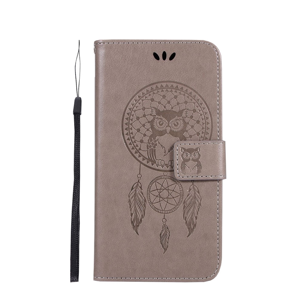 Image of Samsung Galaxy A50 / A30s Leder Tasche Flip Cover Traumfänger Eule - Grau bei Apfelkiste.ch