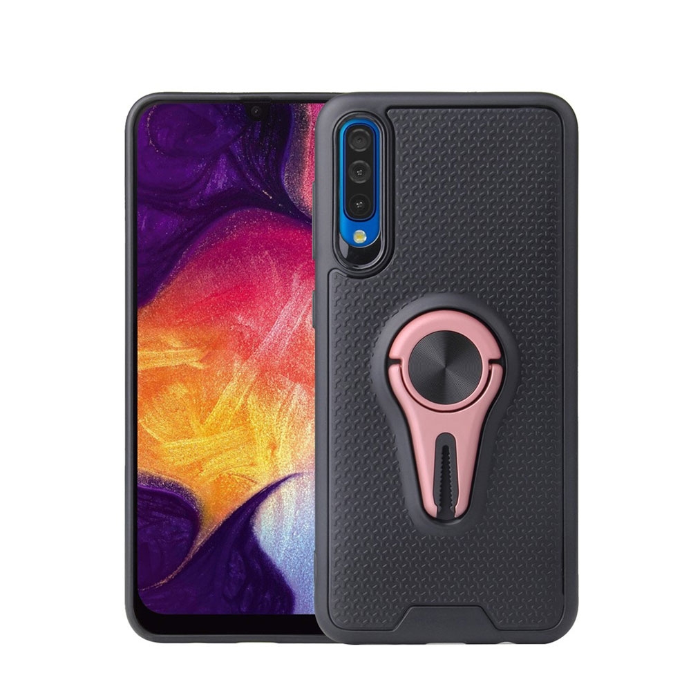Image of Samsung Galaxy A50 / A30s Gummicase Hülle + Magnet Haltering Kickstand - Schwarz / Roségold bei Apfelkiste.ch