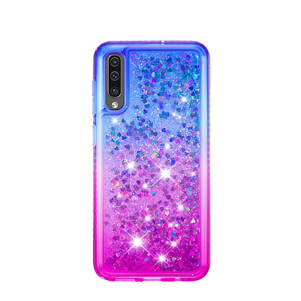 Image of Samsung Galaxy A50 / A30s Hardcase Hülle mit Air Cushion Fallschutz Liquid Case Glitzer Herzen - Blau / Violett bei Apfelkiste.ch