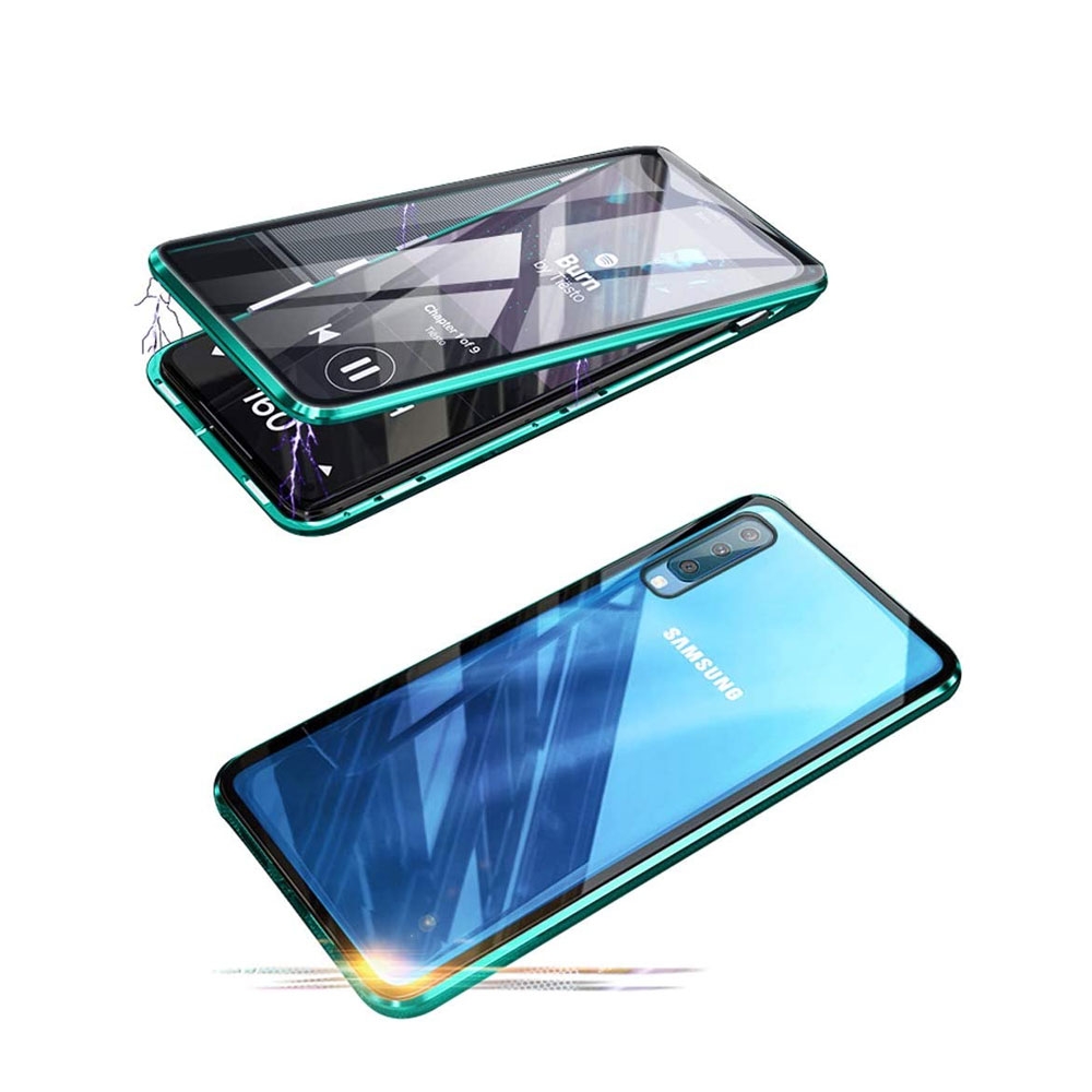 Image of Samsung Galaxy A50 / A30s Magnetische Alu Schutzhülle mit Panzer Glas Backcover + Privacy Displayschutz (Magnet-Technologie) - Grün bei Apfelkiste.ch
