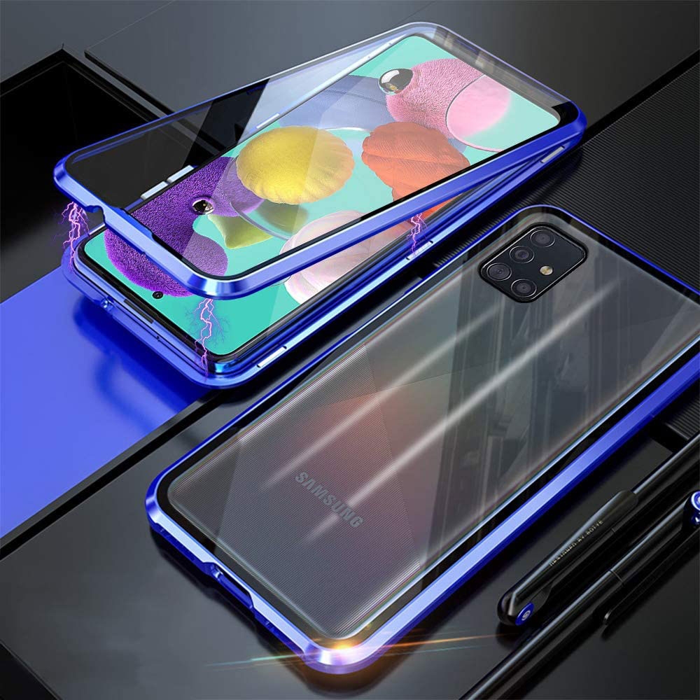 Image of Samsung Galaxy A51 (2019) Magnetische Alu Schutzhülle mit Panzer Glas Backcover + Displayschutz (Magnet-Technologie) - Blau bei Apfelkiste.ch