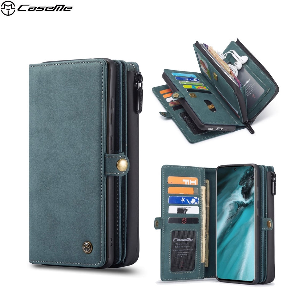 Samsung Galaxy A51 (2019) 3in1 Leder Tasche + Magnet Hardcase Karten Etui - Blau / Grün