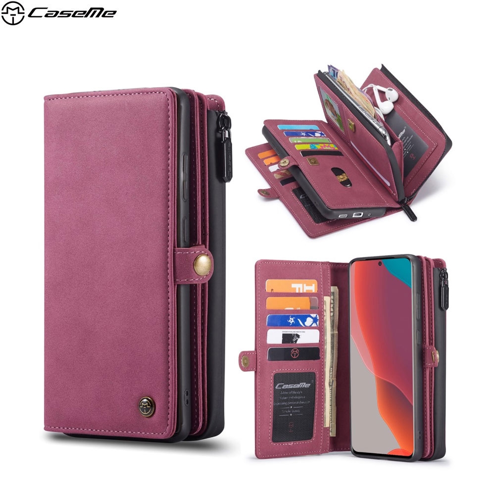 Samsung Galaxy A51 (2019) 3in1 Leder Tasche + Magnet Hardcase Karten Etui - Rot