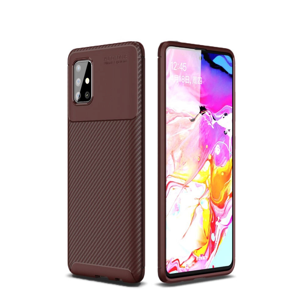Image of Samsung Galaxy A51 (2019) Gummi Case Schutzhülle mit Air Cushion Fallschutz im Carbon Look - Braun bei Apfelkiste.ch