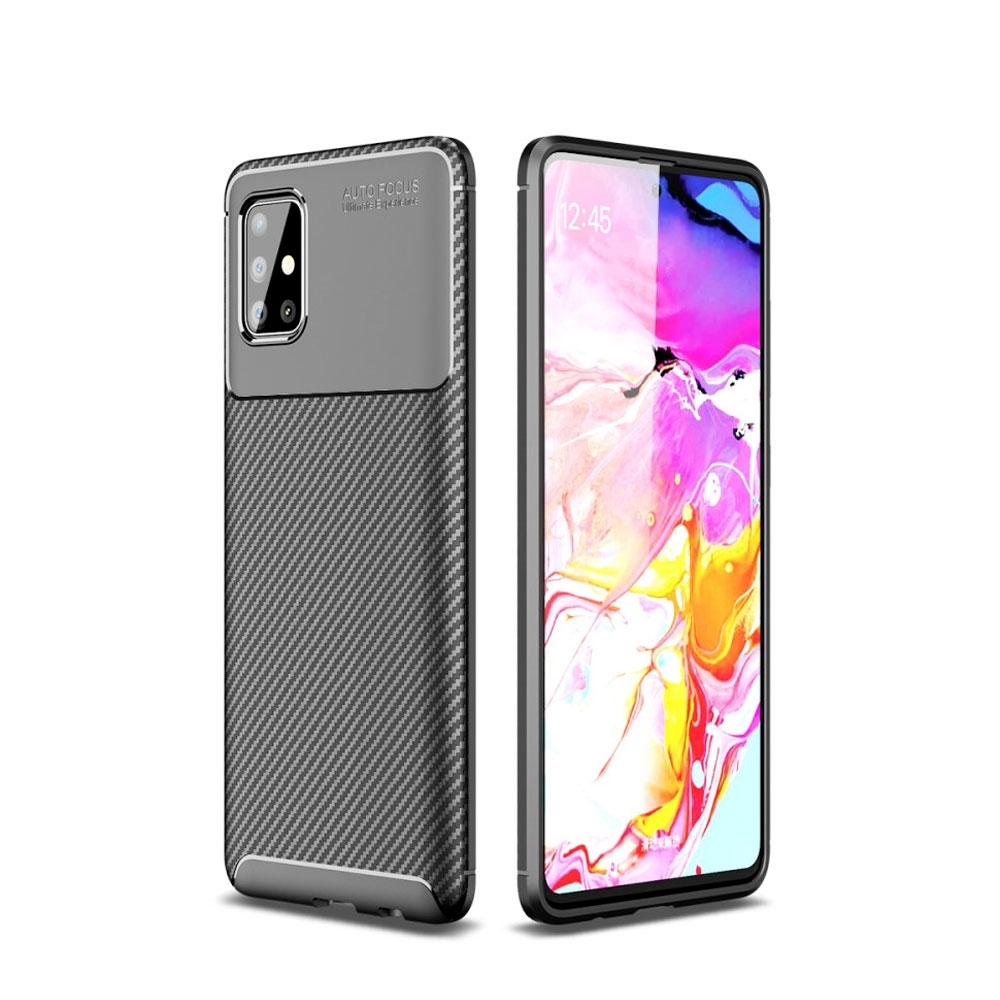 Image of Samsung Galaxy A51 (2019) Gummi Case Schutzhülle mit Air Cushion Fallschutz im Carbon Look - Schwarz bei Apfelkiste.ch