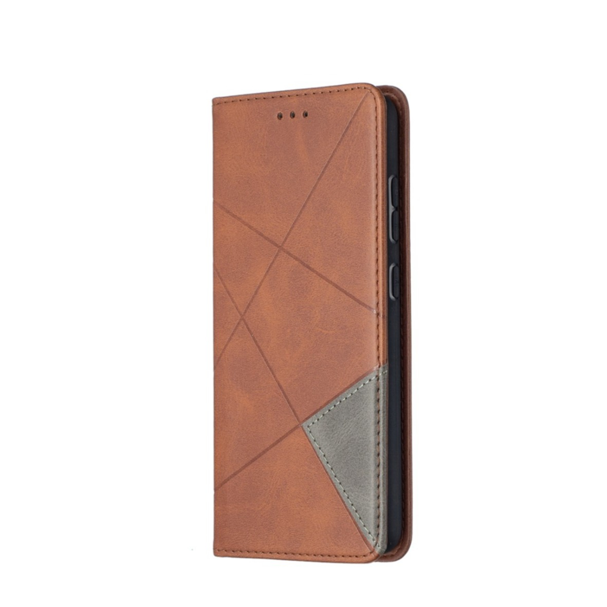 Image of Samsung Galaxy A52s 5G / A52 (5G) Leder Tasche Flip Cover mit Kartenfächern Geometrisches Design - Braun bei Apfelkiste.ch