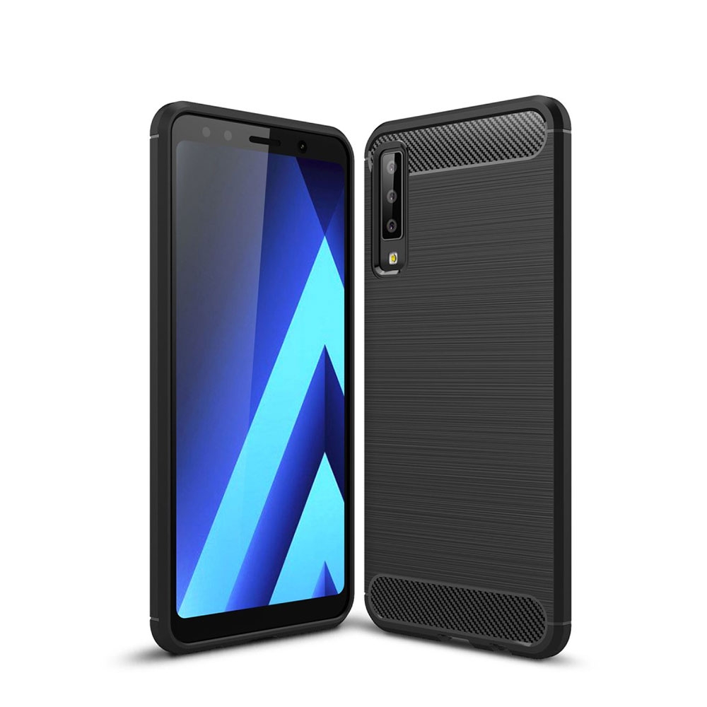 Image of Samsung Galaxy A7 (2018) Gummi Case Schutzhülle im Carbon Look - Schwarz bei Apfelkiste.ch