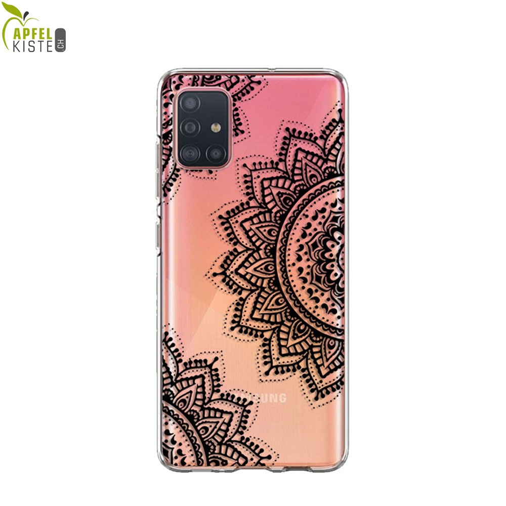 © - Samsung Galaxy A71 Gummi Case Hülle Ultra Thin Henna Mandala - Transparent / Schwarz