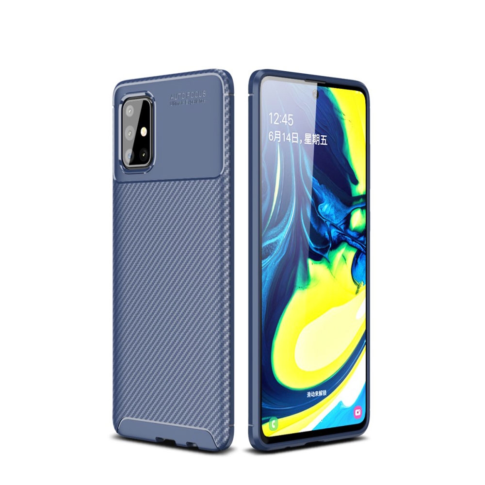 Image of Samsung Galaxy A71 Gummi Case Schutzhülle mit Air Cushion Fallschutz im Carbon Look - Dunkelblau bei Apfelkiste.ch
