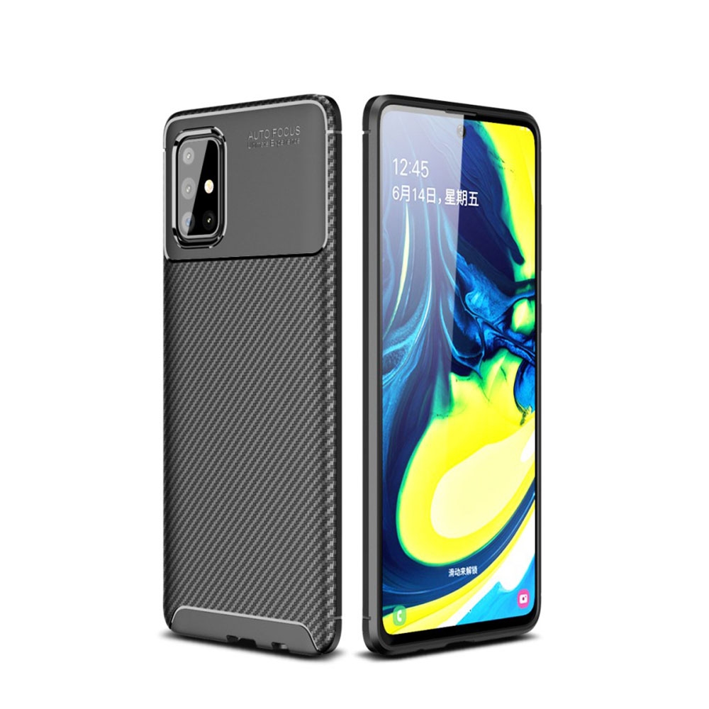 Image of Samsung Galaxy A71 Gummi Case Schutzhülle mit Air Cushion Fallschutz im Carbon Look - Schwarz bei Apfelkiste.ch