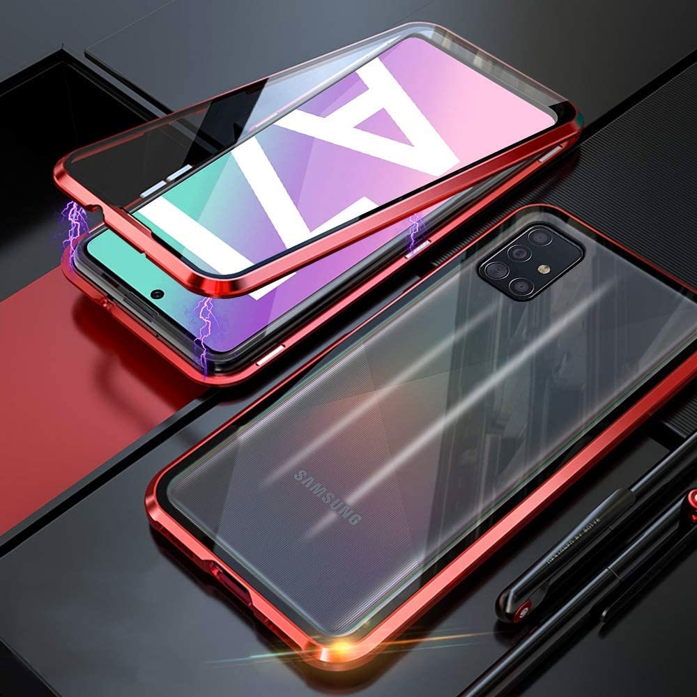 Image of Samsung Galaxy A71 Magnetische Alu Schutzhülle mit Panzer Glas Backcover + Displayschutz (Magnet-Technologie) - Rot bei Apfelkiste.ch