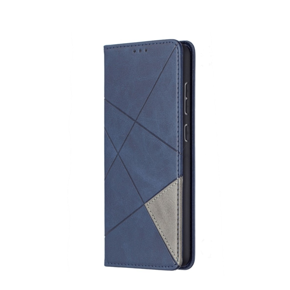 Image of Samsung Galaxy A72 / A72 5G Leder Tasche Flip Cover mit Kartenfächern Geometrisches Design - Dunkelblau bei Apfelkiste.ch