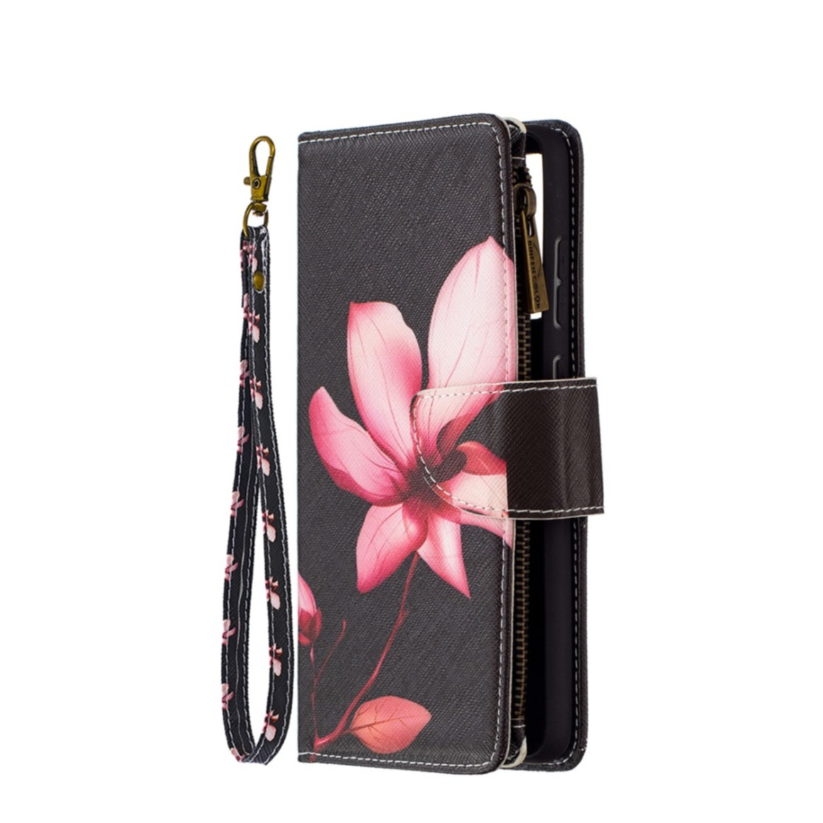 Image of Samsung Galaxy A72 / A72 5G Leder Wallet Etui Tasche mit 9 Kartenfächern + Münzfach - Pinke Blume bei Apfelkiste.ch