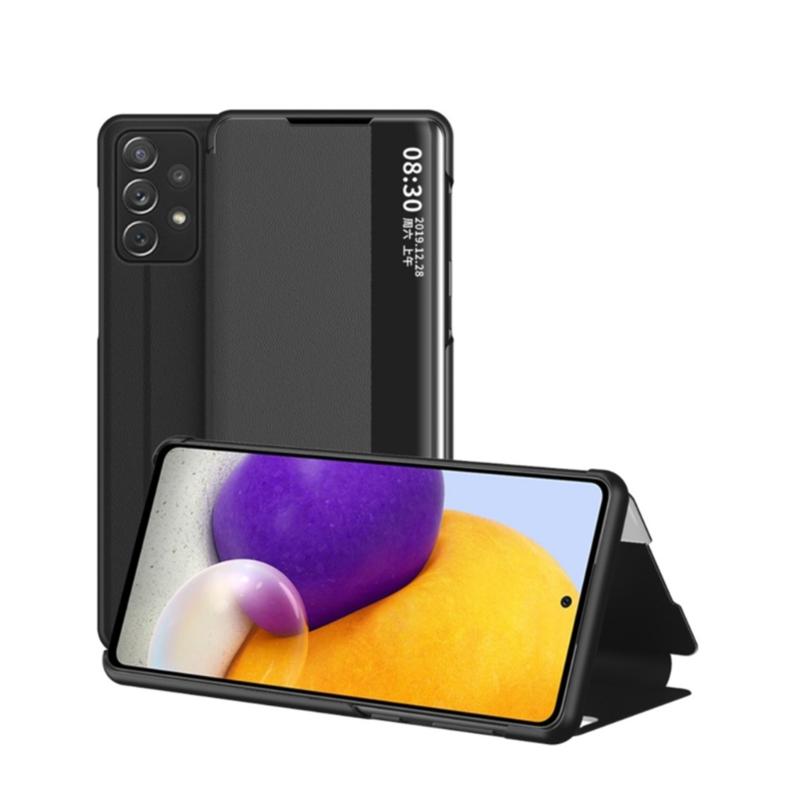 Image of Samsung Galaxy A72 / A72 5G Leder Hülle Slim Window View Flip Case - Schwarz bei Apfelkiste.ch