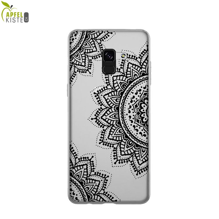 © - Samsung Galaxy A8 (2018) Gummi Case Hülle Ultra Thin Henna Mandala - Transparent / Schwarz