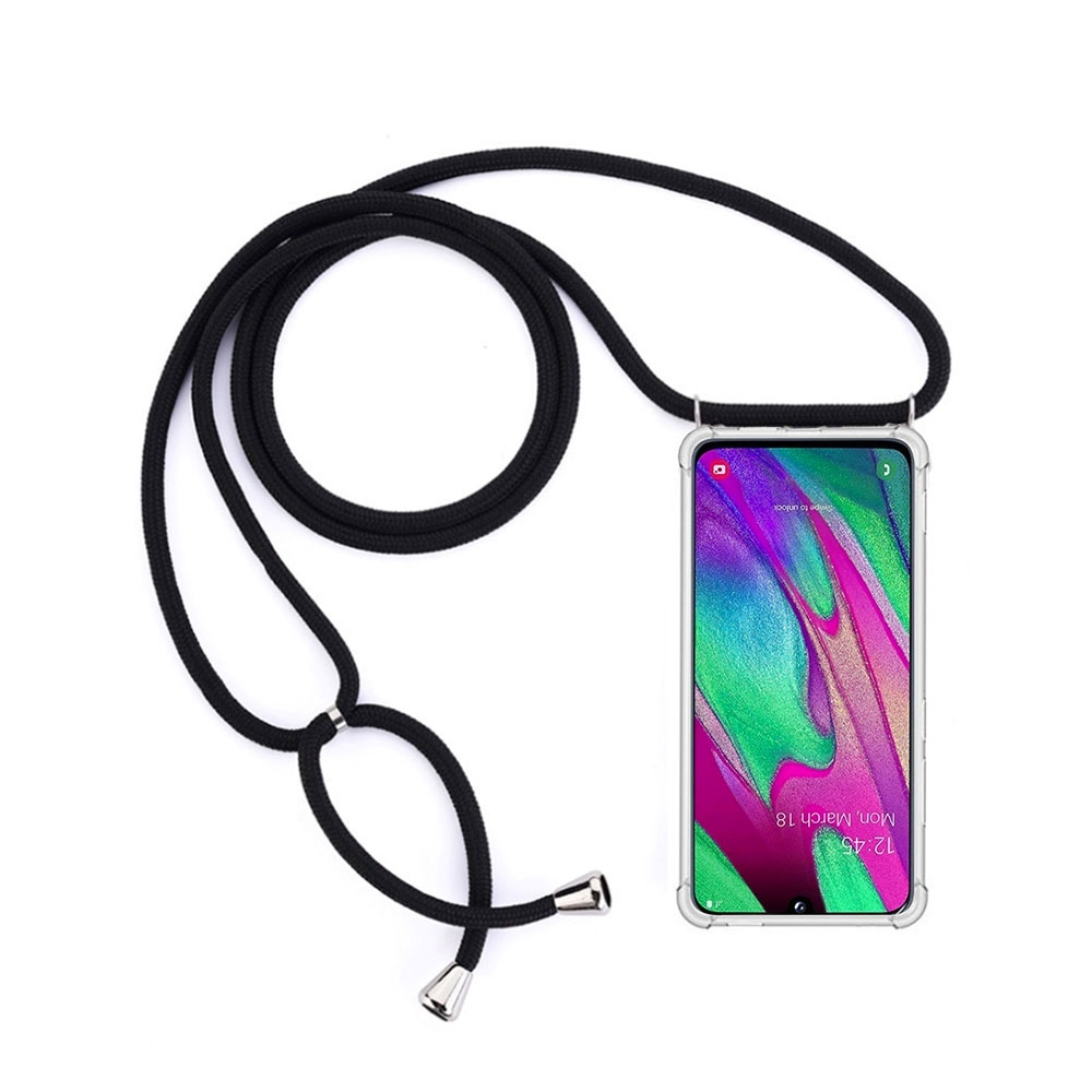 Image of Apfelkiste © - Samsung Galaxy A80 Necklace Gummi Hülle Air Cushion Fallschutz + Handykette (150cm) - Schwarz / Silber bei Apfelkiste.ch