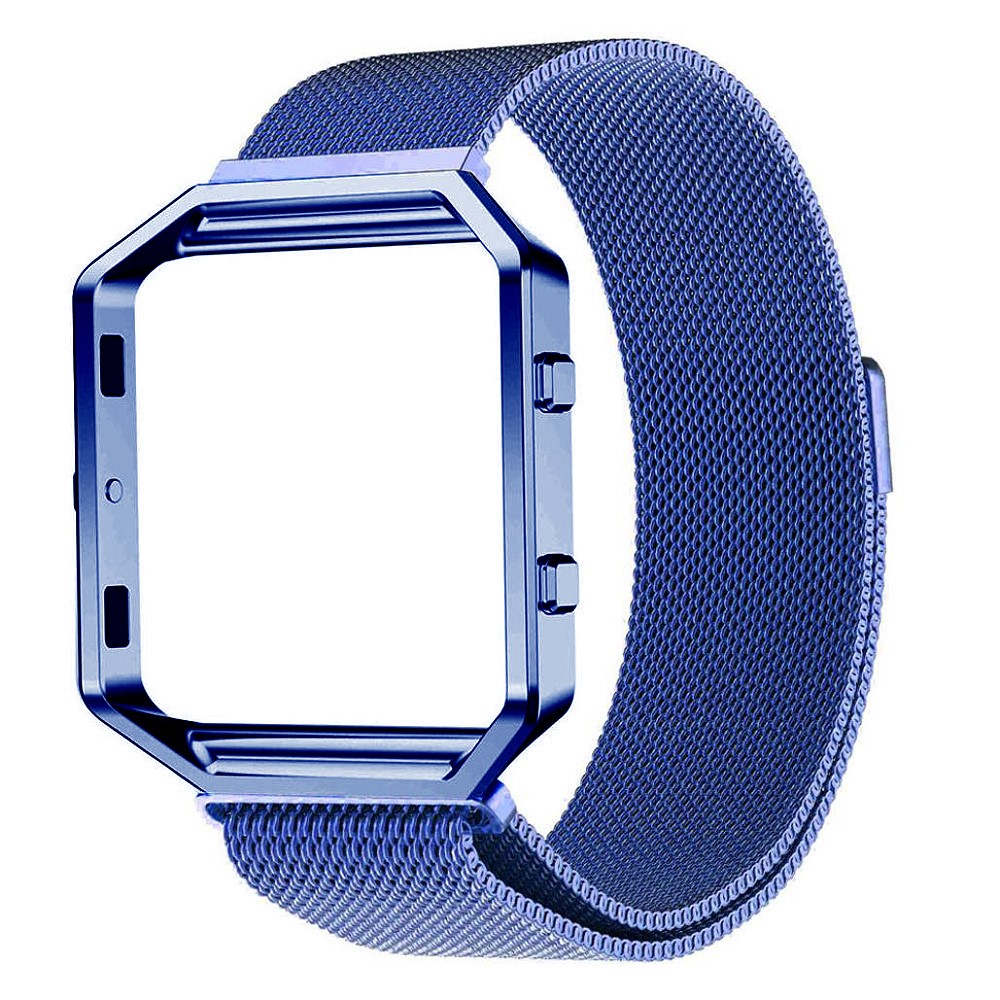 2in1 Fitbit Blaze Edelstahl Armband Milanaise + Alu Bumper Case - Blau