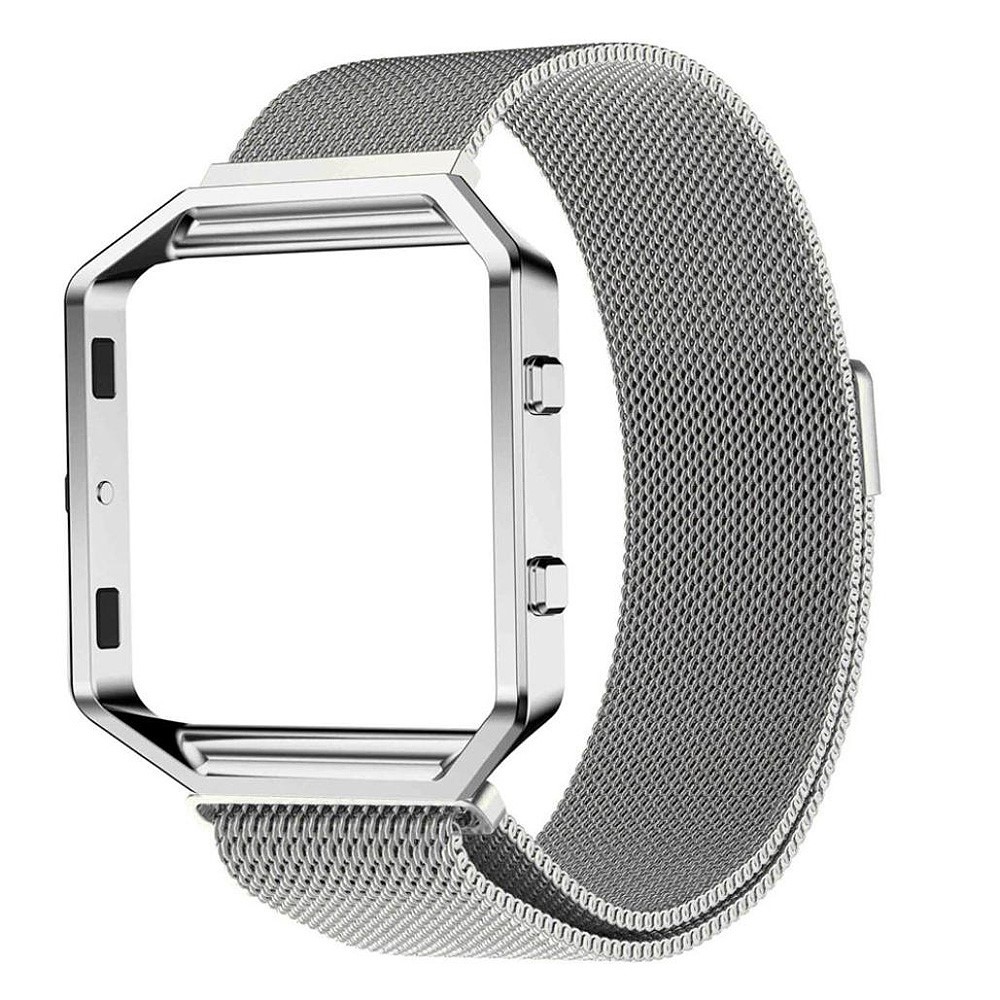 2in1 Fitbit Blaze Edelstahl Armband Milanaise + Alu Bumper Case - Silber