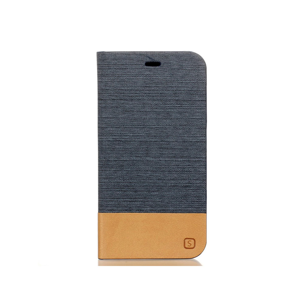 Samsung Galaxy J3 / J3 (2016) Leder Tasche Portemonnaie mit Aufstellfunktion im Stoff Design - Dunkelgrau