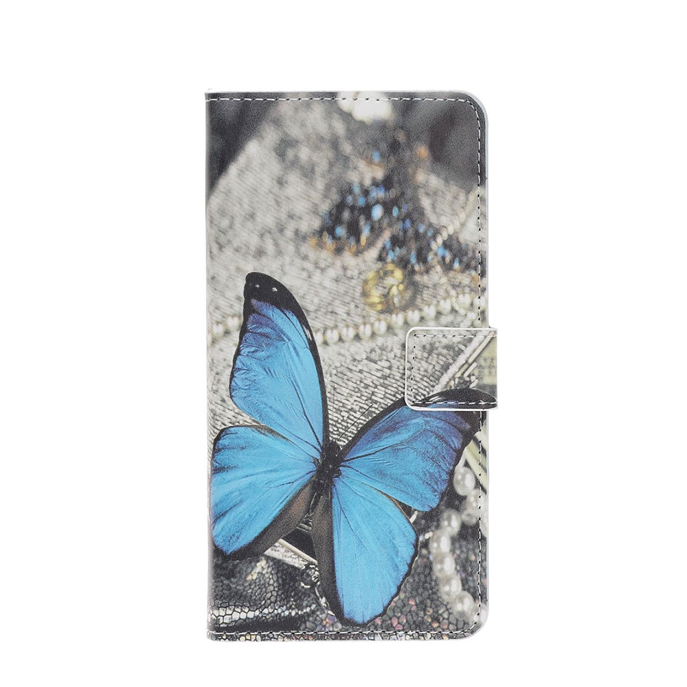 Samsung Galaxy Note 10+ Plus / 10+ Plus 5G Leder Tasche Portemonnaie mit Kartenfächern - Blauer Schmetterling