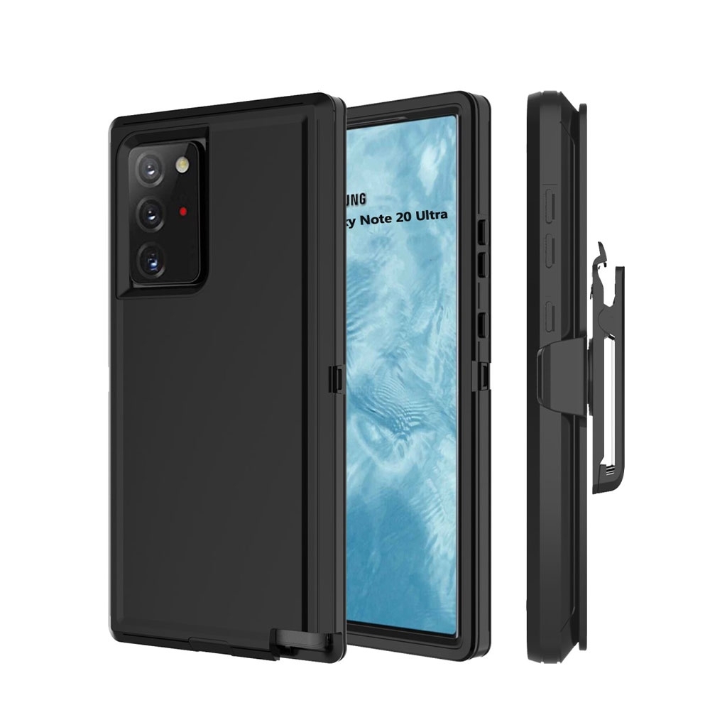 Samsung Galaxy Note 20 / 20 5G Outdoor Hybrid Schutz Hülle Defender + Gürtel Clip Holster - Schwarz