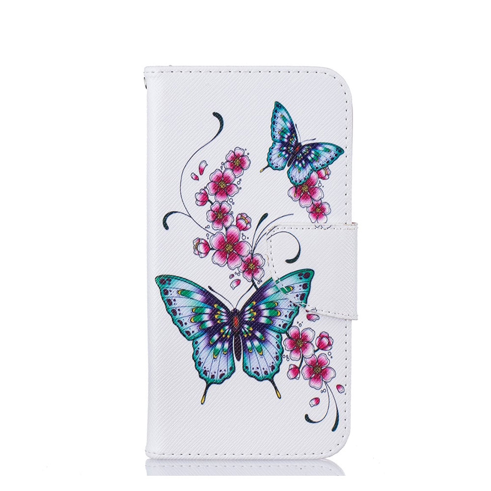 Samsung Galaxy S7 Leder Tasche Wallet Schmetterlinge - Weiss