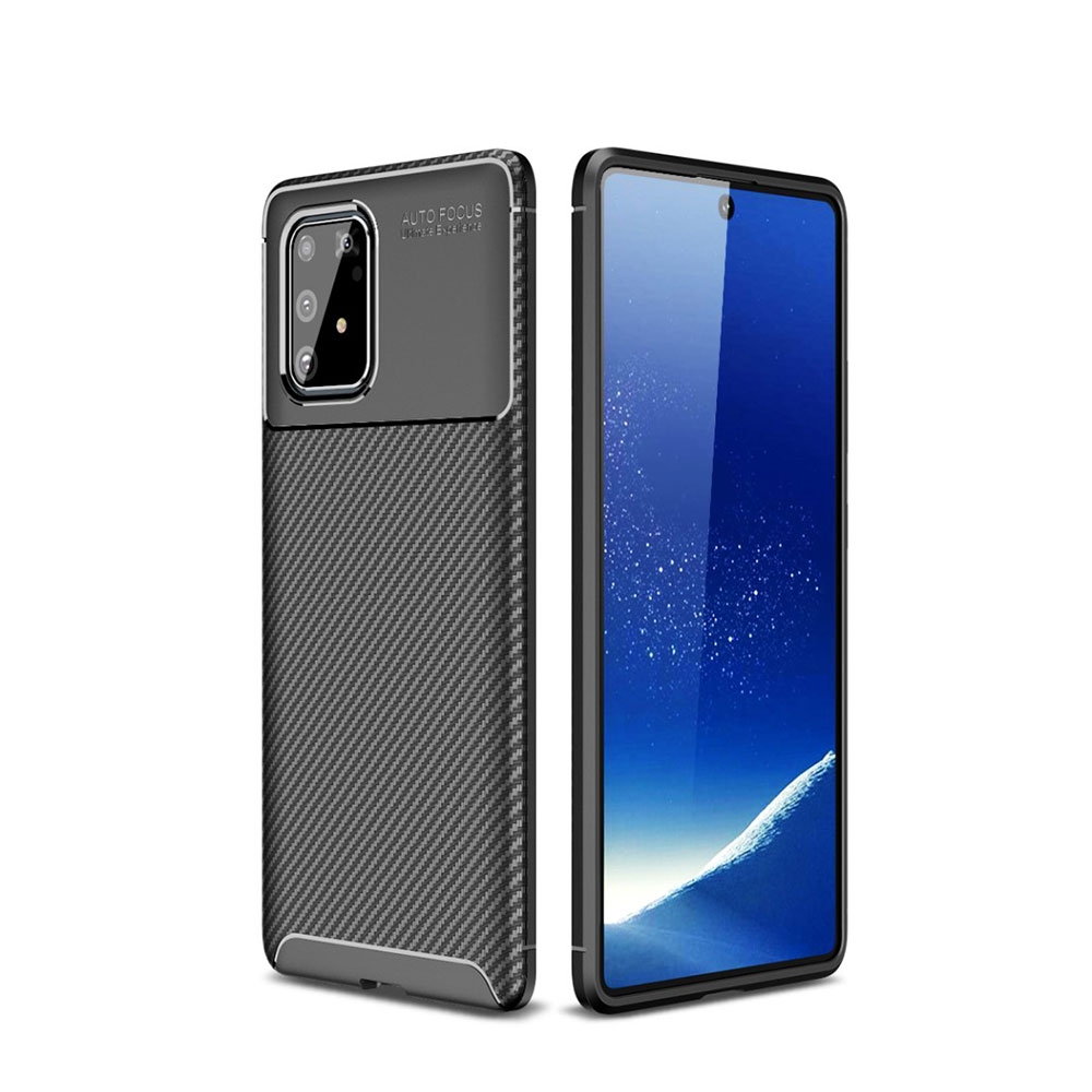 Image of Samsung Galaxy S10 Lite Gummi Case Schutzhülle mit Air Cushion Fallschutz im Carbon Look - Schwarz bei Apfelkiste.ch