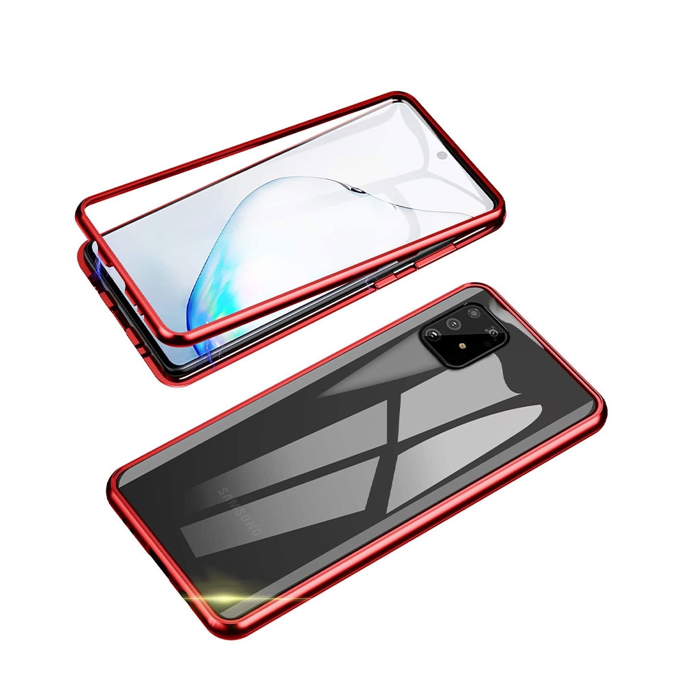 Image of Samsung Galaxy S10 Lite Magnetische Alu Schutzhülle mit Panzer Glas Backcover + Displayschutz (Magnet-Technologie) - Rot bei Apfelkiste.ch