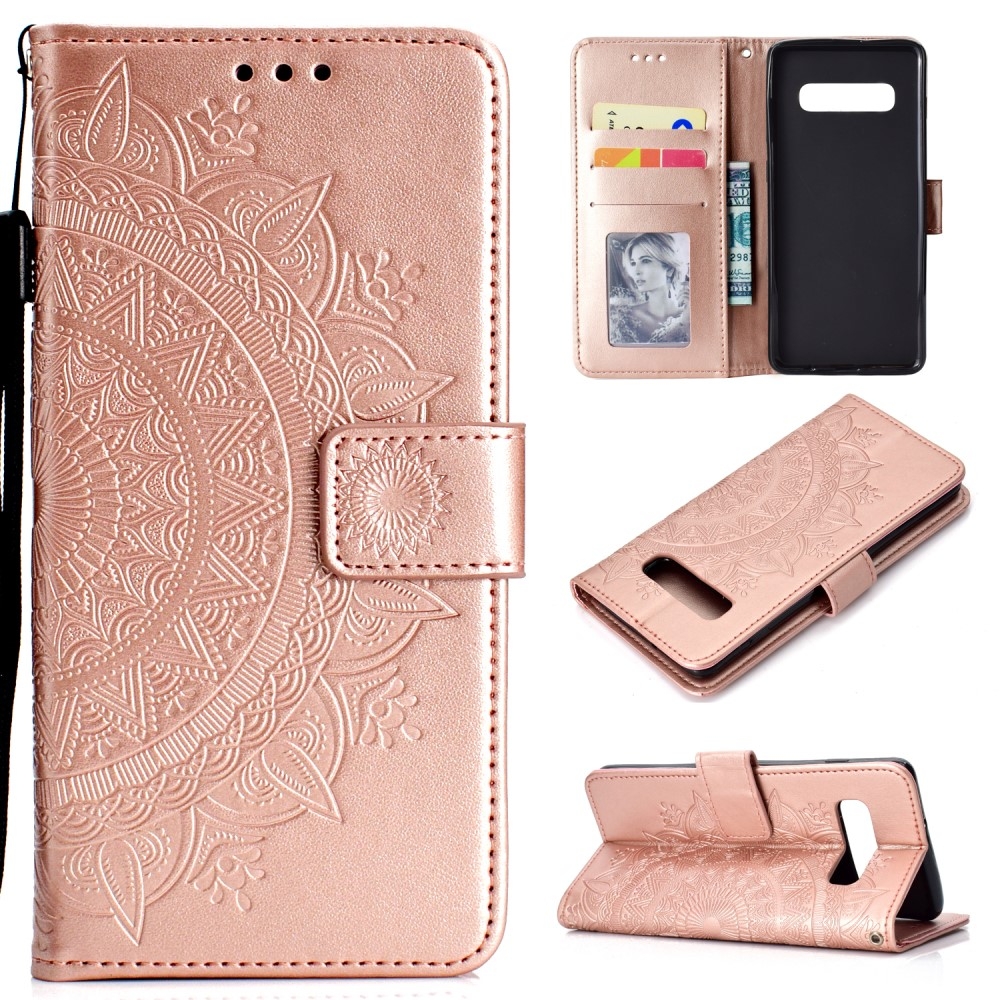 Galaxy S10 Plus Leder Tasche Blumen Mandala Roségold